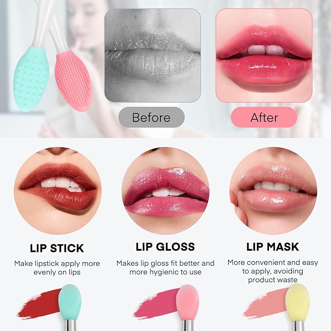 Unaone Lip Scrub Brush - 3 PCS Dual-ended Lip Scrubber Exfoliator and Silicone Lip Brush, 2-in-1 Silicone Lip Scrub Tool Lip Mask Applicator, Gentle Exfoliator & Applicator for Soft-GlimoraGlow