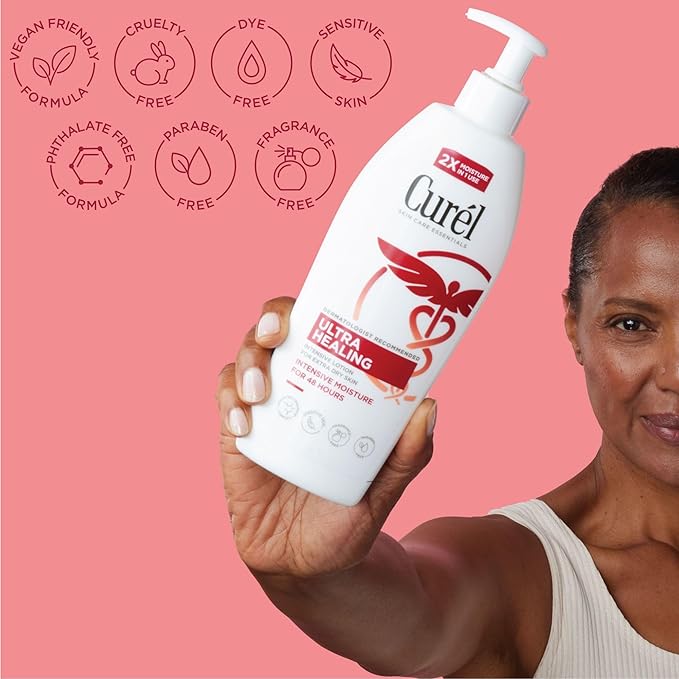 Curel Ultra Healing Intensive Fragrance-Free Lotion For Extra-Dry Skin, Dermatologist Recommended, Ideal for Sensitive Skin, Cruelty Free, Paraben Free, 20 Oz-GlimoraGlow