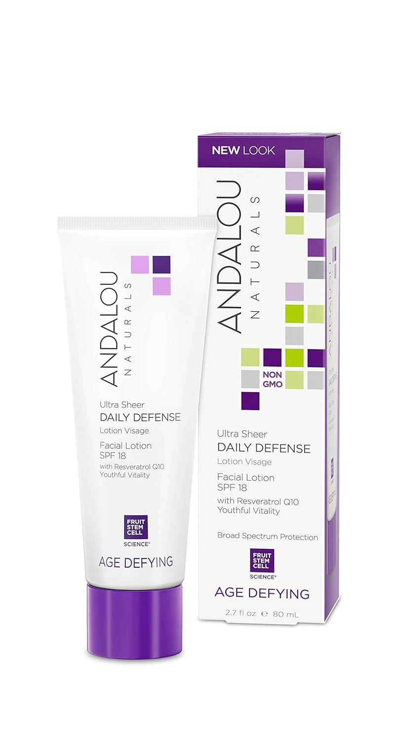 Andalou Naturals Ultra Sheer Daily Defense Facial Lotion, SPF 18, 2.7 oz, with Resveratrol CoQ10 and Antioxidants, Lightweight, Hydrating Facial Moisturizer-GlimoraGlow