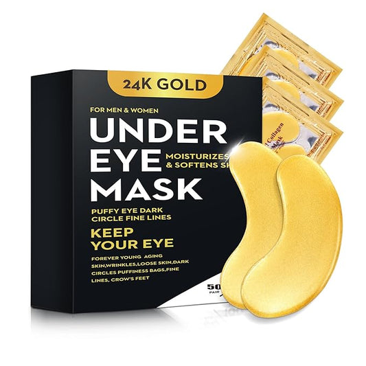 100Pcs/50Pairs Under Eye Patches Gold for Dark Circles, Puffy Eyes, and Wrinkles, 24K Gold Eye Mask for Face, Eye Cream for Men and Women-GlimoraGlow