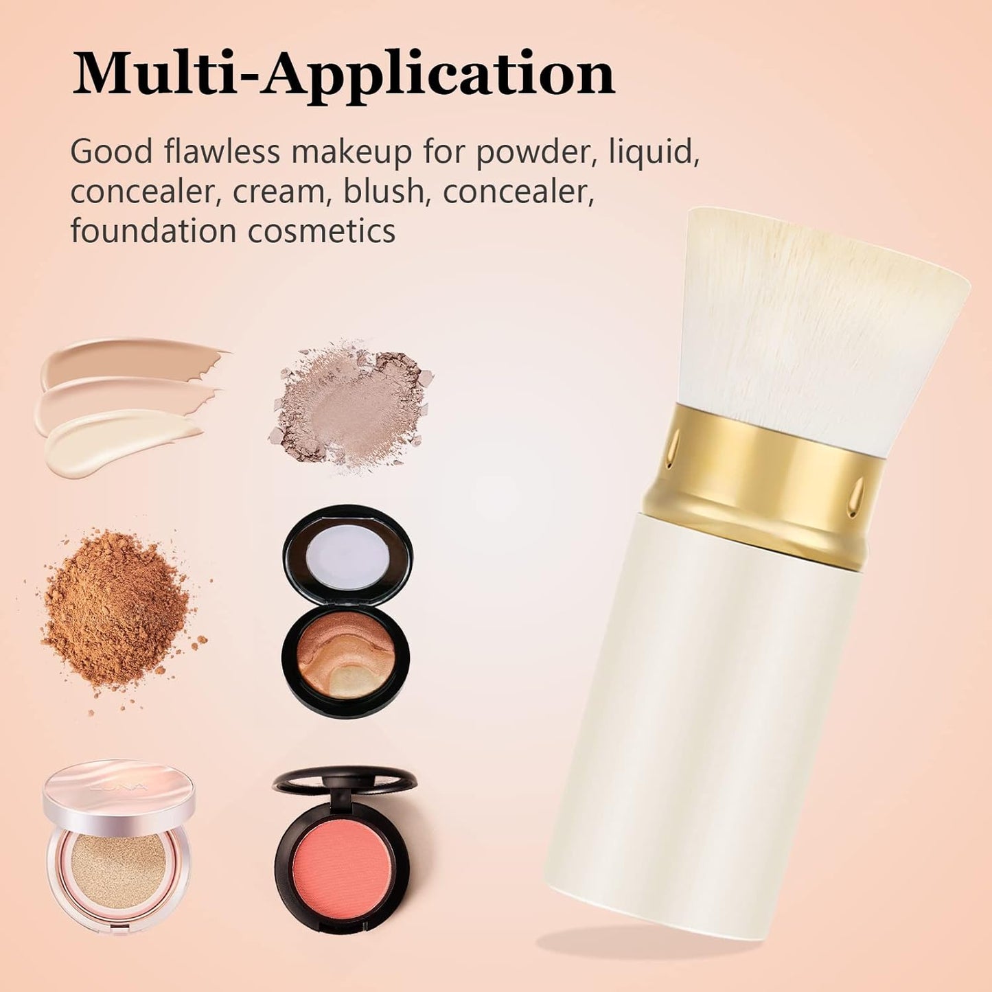 Falliny Retractable Foundation Makeup Brushes, Travel Kabuki Powder Brush Portable Liquid Foundation Sunscreen Brush with Cover for Blending Liquid, Bronzer,Cream or Flawless Powder Cosmetics-GlimoraGlow