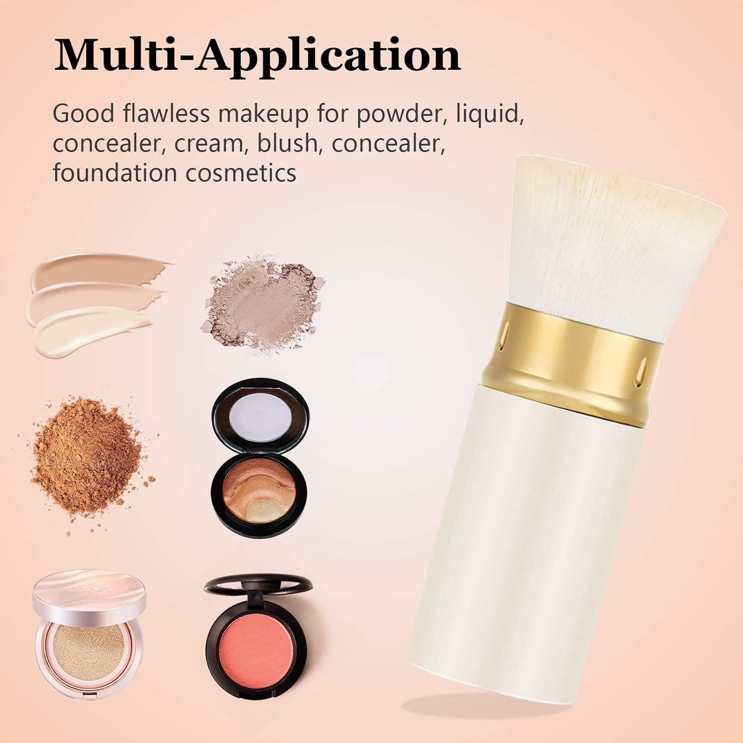 Falliny Retractable Foundation Makeup Brushes, Travel Kabuki Powder Brush Portable Liquid Foundation Sunscreen Brush with Cover for Blending Liquid, Bronzer,Cream or Flawless Powder Cosmetics-GlimoraGlow