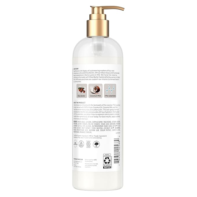 SheaMoisture Daily Hydration Body Lotion with 100% Virgin Coconut Oil, Shea Butter, Coconut Milk and Pro-Ceramides, Quickly Nourish & Soften Skin, 24H Moisturizing 16 oz-GlimoraGlow