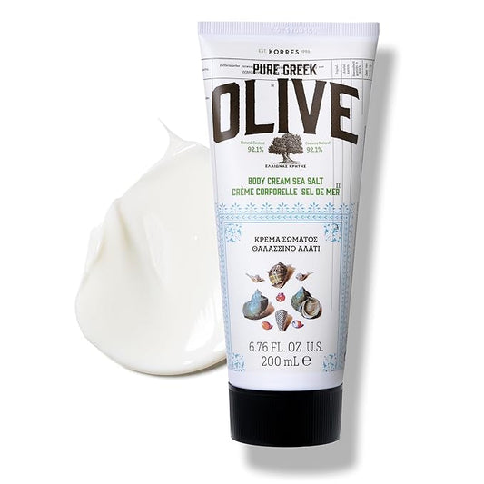KORRES Olive Body Lotion for Dry Skin, Moisturizer Cream with Vitamin E, Aloe and Pure Greek Olive Oil for Body Care, Hydrating and Nourishing for Smooth, Supple Skin, Sea Salt Scented, 6.76 fl oz-GlimoraGlow