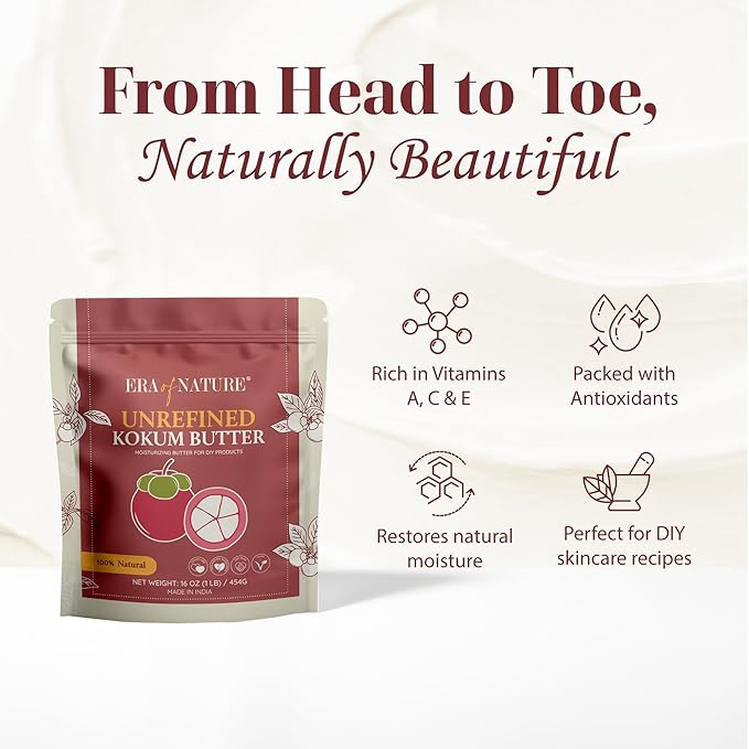 era of nature Kokum Butter Raw - 16 oz (1lb) - Natural Butter for Body Butters, Lotion Bars, Lip Balm, Soap Making – Blends Well with Shea or Cocoa Butter – For Stretch Marks, Scars, Pregnancy Care-GlimoraGlow