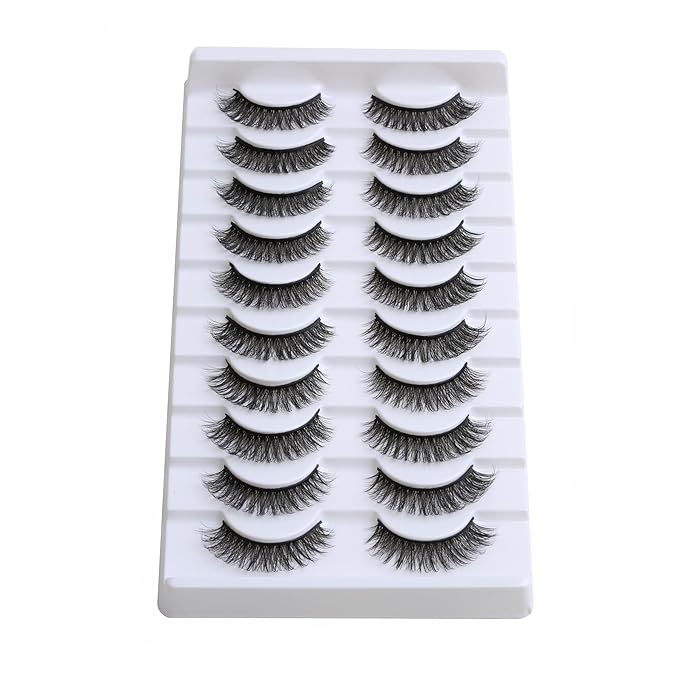SUNWELL False Eyelashes 12mm Mink Lashes Natural Look 3D Faux Mink Eye Lashes Soft Reusable Luxury Volume Fake Eyelashes 10 Pairs Pack-GlimoraGlow