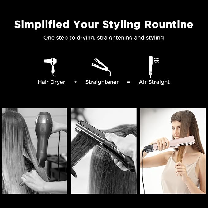 IG INGLAM Air Straightener, Style from Wet Hair, 2.2" Hair Dryer Straightener, 200M Negative Ionic, One-Step Air Straight for Medium and Long Hair(14"-30"), Pink-GlimoraGlow