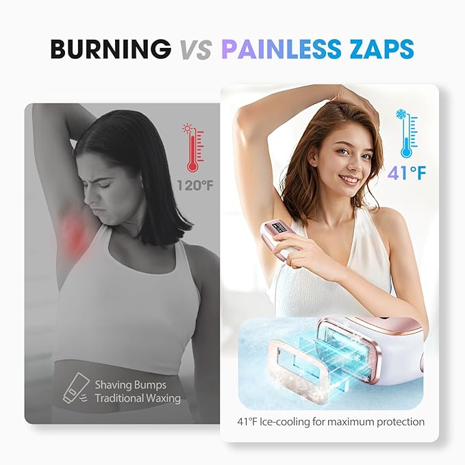 IPL Laser Hair Removal Device for Women & Men - Home 45°F Ice-Cooling Contact for Painless & Long-Lasting Results, 86% Hair Reduction in 3 Weeks for Full Body & Bikini Line, Rose Gold-GlimoraGlow