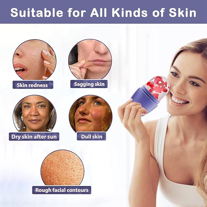 XHJRI Ice Face Roller Massager,Ice Cube Roller for Face, Eyes and Neck Naturally Conditioning and Skin Care,De-Puff Eye Bags,Reduce Migraine Pain,Reusable Massage Silicone Ice Mold (New Purple)-GlimoraGlow