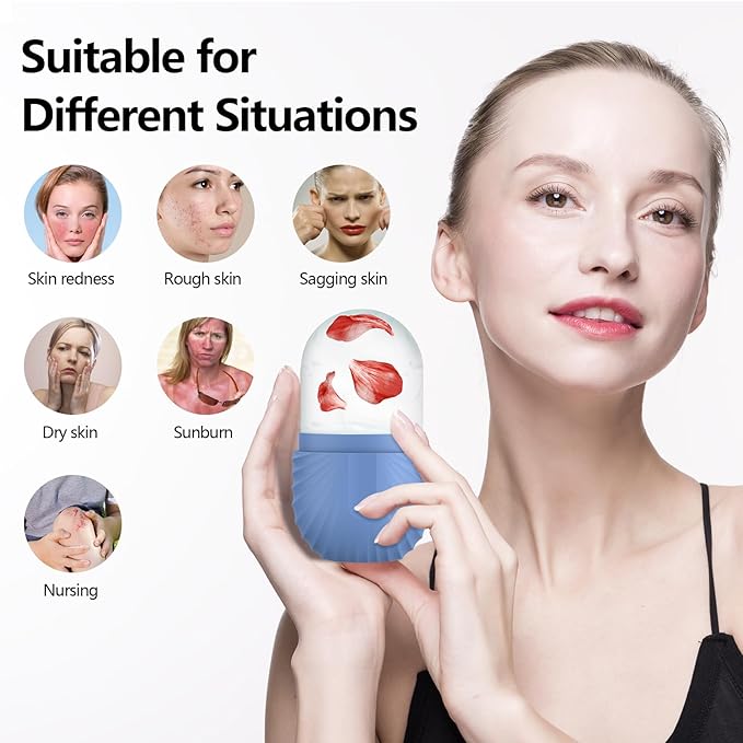 2pcs Ice Roller for Face and Eye, Silicone Ice Facial Roller Ice Holder, Face Ice Mold Skin Care, Face Icers Reusable Ice Cube Roller for Shrink Pores Anti Wrinkle Reduce Puffiness, Black Blue-GlimoraGlow