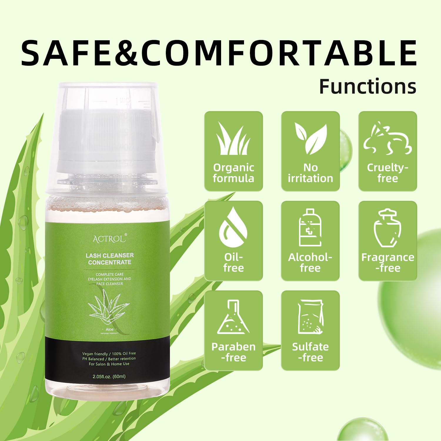 Eyelash Cleanser Concentrate 60ml Aloe Professional Lash Shampoo Foaming Cleanser DIY Wash for Extensions Lashes with Salon Home Care-Makes 6 Bottles-GlimoraGlow