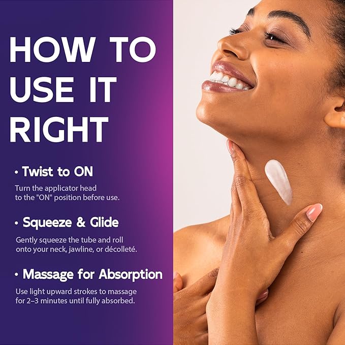 Firming Neck & Décolleté Cream with Retinol, AH-8 Hexapeptide, Collagen & Squalane – Instant Face Lift Cream for Wrinkles, Tightening & Crepey Skin – Neck Firming cream with Massage Roller – 4.3 fl oz-GlimoraGlow