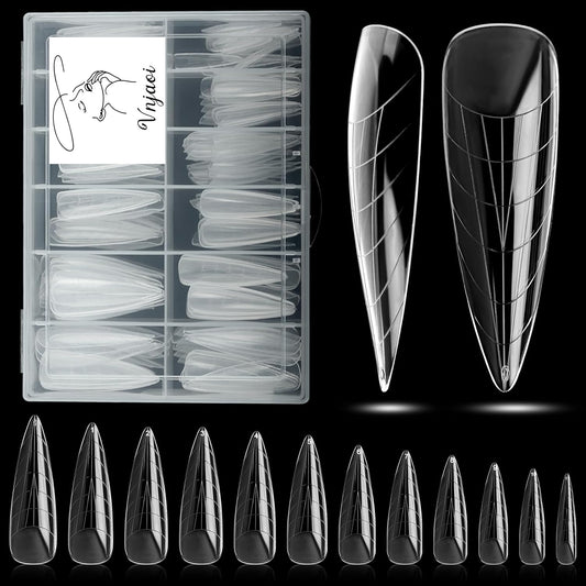 120 Pcs Poly Extension Gel Dual Nail Forms Nail Molds With Scale Builder Coffin Nail for Gel Manicure Nail Art Design Salon DIY at Home (Long Water Drop Dual Nail Forms Set)-GlimoraGlow