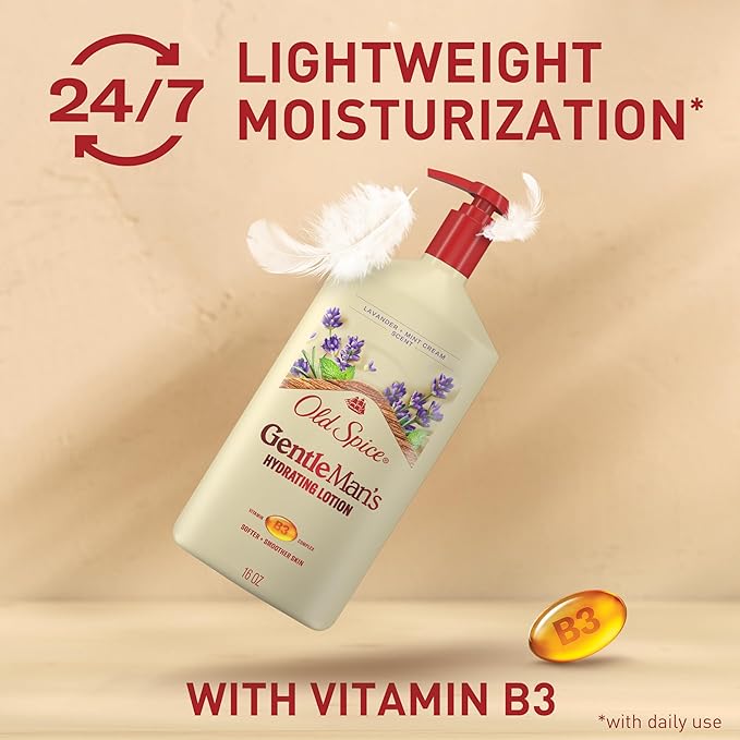 Old Spice Hand, Face & Body Lotion for Men, 24/7 Lightweight Moisturization with Vitamin B3, Instant Absorption, For All Skin Types, Lavender + Mint Cream Scent, 16 oz-GlimoraGlow