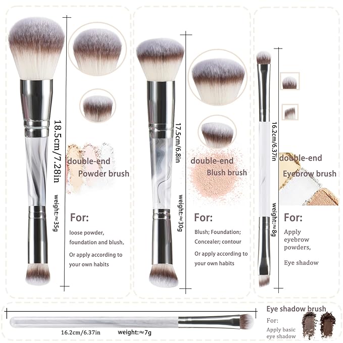 4 pcs makeup brushes, double head makeup brush set, loose powder powder blusher foundation make-up concealer eye shadow eyebrow brush, multi-purpose makeup tools-GlimoraGlow