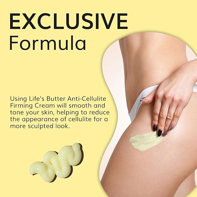 LIFE'S BUTTER Anti-Cellulite Cream - 100% Natural - Made in USA - Cruelty-Free - Hypoallergenic - Best Cellulite Reduction - Skin Firming + Tightening for Women L-Carnitine + CoQ10 + Caffeine – 6oz-GlimoraGlow