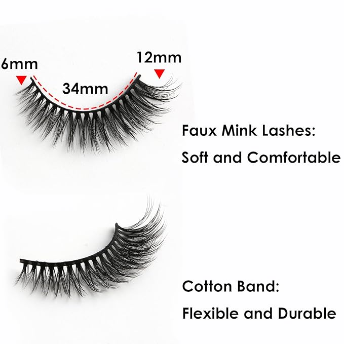 SUNWELL False Eyelashes 12mm Mink Lashes Natural Look Cat Eye Faux Mink Lashes 3D Fluffy Soft Luxury Volume Fake Lashes 10 Pairs Pack-GlimoraGlow
