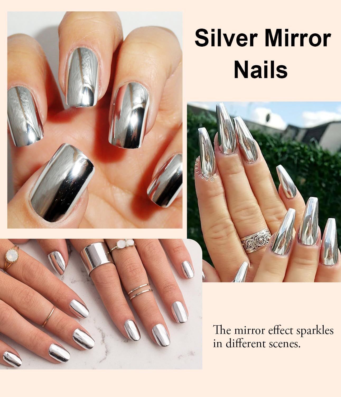 2 Jars Chrome Nail Powder：Mirror Effect Gold Chrome Nail Powder,Metallic Mirror Silver Chrome Powders Decoration for DIY Nail Art,Pigment Holo chrome powder with 4 Eyeshadow Sticks-GlimoraGlow