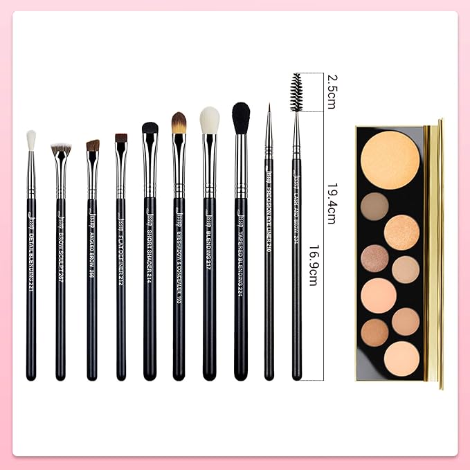 Jessup Eye Makeup Brushes 10 pcs, Premium Synthetic Eyeshadow Blending Concealer Eyebrow Eyeliner Brush Set T315-GlimoraGlow
