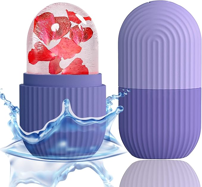 XHJRI Ice Face Roller Massager,Ice Cube Roller for Face, Eyes and Neck Naturally Conditioning and Skin Care,De-Puff Eye Bags,Reduce Migraine Pain,Reusable Massage Silicone Ice Mold (Purple)-GlimoraGlow