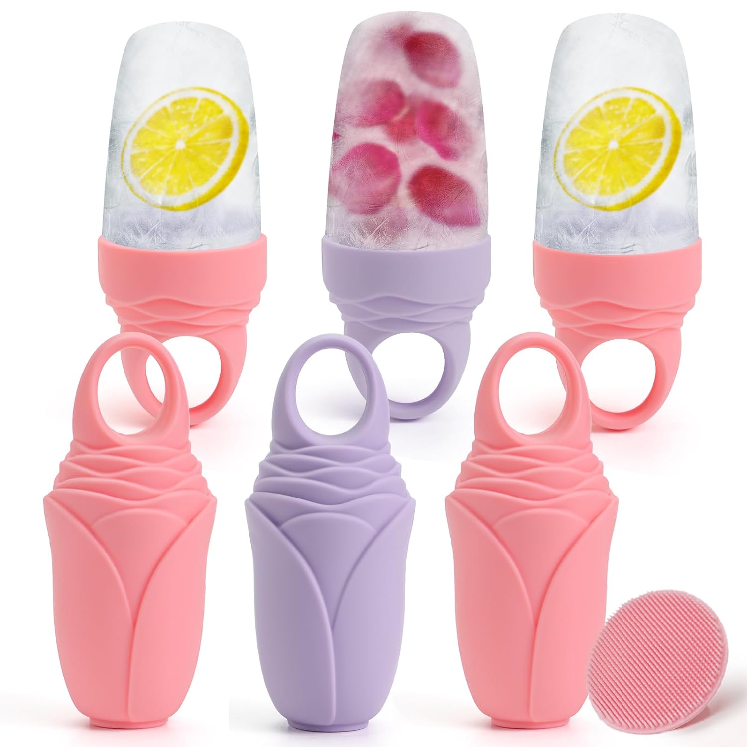 3 Pcs Facial Ice Roller Silicone Mold Reusable for Face Women and Eye Neck Cold Skin Care Tools Freezer De Puff Eye Bags Reduce Migraine Pain Pink 2 + Purple 1-GlimoraGlow