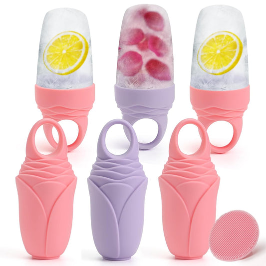 3 Pcs Facial Ice Roller Silicone Mold Reusable for Face Women and Eye Neck Cold Skin Care Tools Freezer De Puff Eye Bags Reduce Migraine Pain Pink 2 + Purple 1-GlimoraGlow