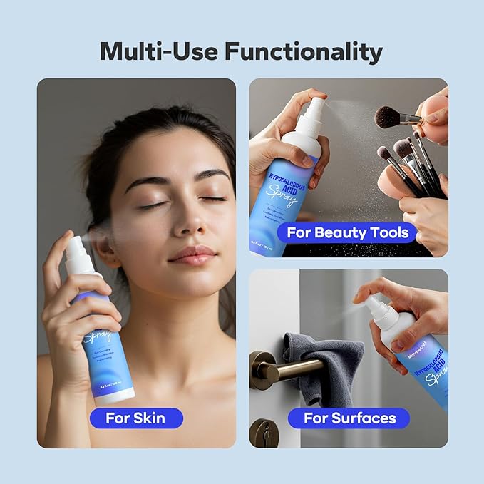 Hypochlorous Acid Spray (8.45 Fl Oz), Facial Spray for Skin Cleansing & Soothing, Hypoallergenic HOCL Sprays for Face & Eyes, All-Purpose Cleaner for Sensitive Skin Care-GlimoraGlow