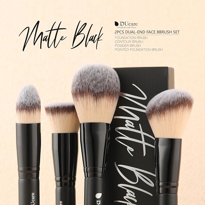 DUcare Makeup Brushes Duo End Foundation Contour Powder and Buffer Brush Bronzer Double Makeup Brush Set 2Pcs black-GlimoraGlow