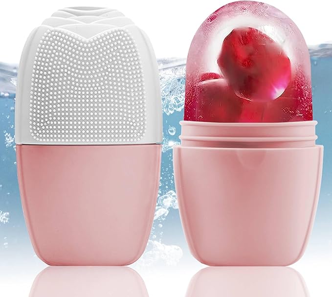 XHJRI Ice Face Roller Massager,Ice Cube Roller for Face, Eyes and Neck Naturally Conditioning and Skin Care,De-Puff Eye Bags,Reduce Migraine Pain,Reusable Massage Silicone Ice Mold (New Pink White)-GlimoraGlow