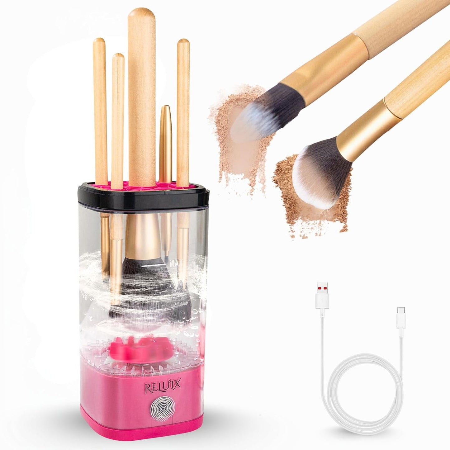 Makeup Brush Cleaner Machine – Electric Makeup Brush Cleaner Cleanser and Dryer, Automatic Spinning Brush Washer for Deep Cleaning, Cosmetic Brush Cleaner for Beauty Blender & Makeup Sponge-GlimoraGlow