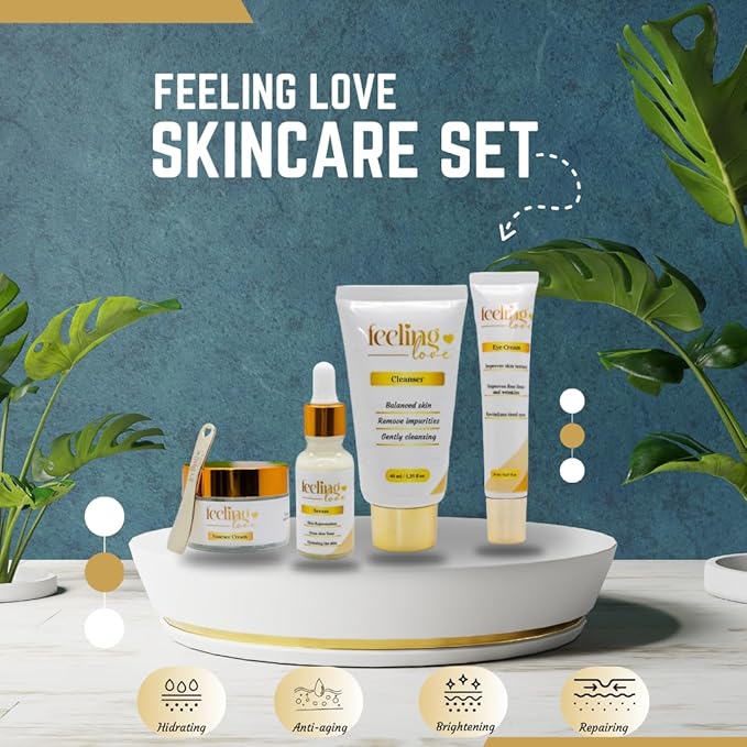 Introducing our exclusive Skincare Set: Cleanser, Serum, Essence Cream, and Eye Cream - Experience the Ultimate 4-Step Natural Beauty Routine for Achieving Radiant, Glowing Skin.-GlimoraGlow
