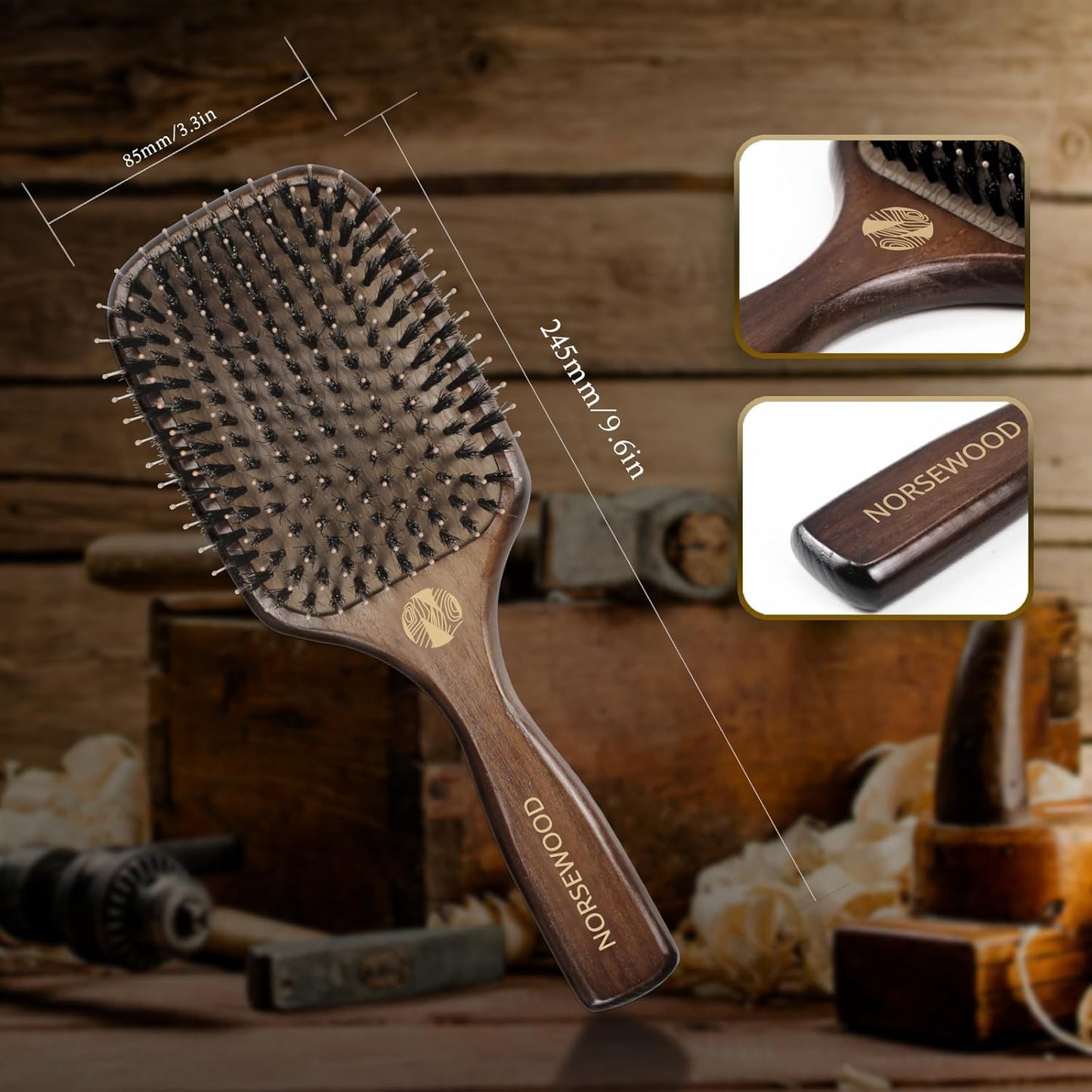 100% Boar Bristle Hair Brush Set, Detangler for Long, Short, Thin, Curly, Straight, or Wavy,Hairbrush for Enhancing Shine,Great for Men, Women, and Kids-GlimoraGlow