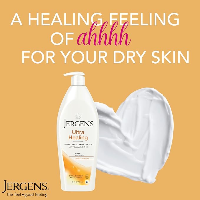 Jergens Ultra Healing Dry Skin Lotion, Hand and Body Moisturizer for Quick Absorption into Extra Dry Skin with Hydralucence Blend, Vitamins C, E and B5, White, 21 oz, Pack of 3-GlimoraGlow