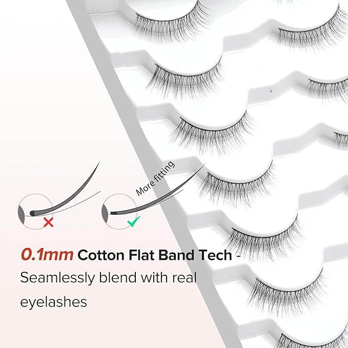 Natural Wispy Cat Eye Lashes - 3D Volume C Curl Eyelashes With Thin Band - 10mm Short Lashes - 7 Pairs-GlimoraGlow