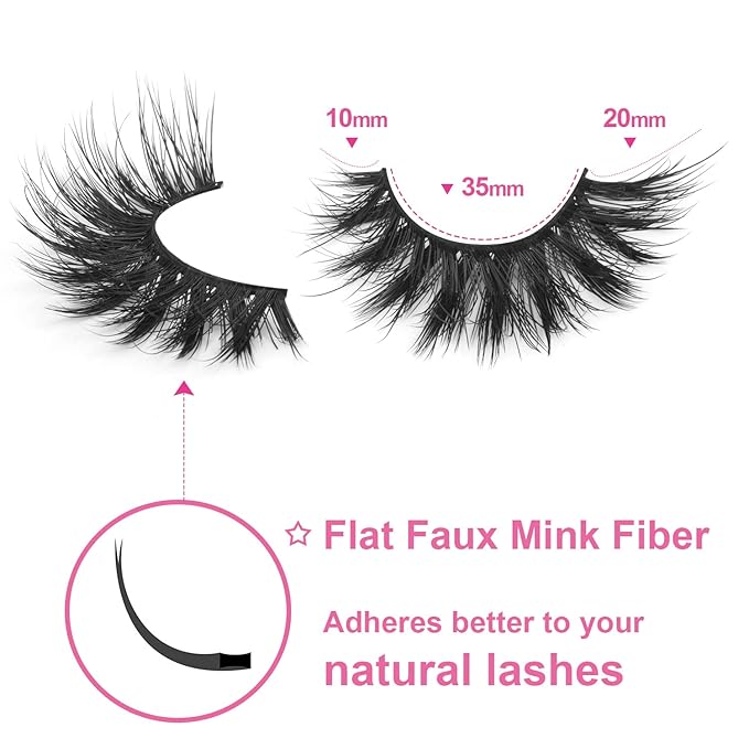 Lashes Flat Faux Mink Eyelashes 20mm Long False Eyelashes Dramatic Cat Eye Eyelashes Wispy 3D Crossed Thick Fox Eyelashes Extensions Strip Lashes Pack by Kiromiro-GlimoraGlow