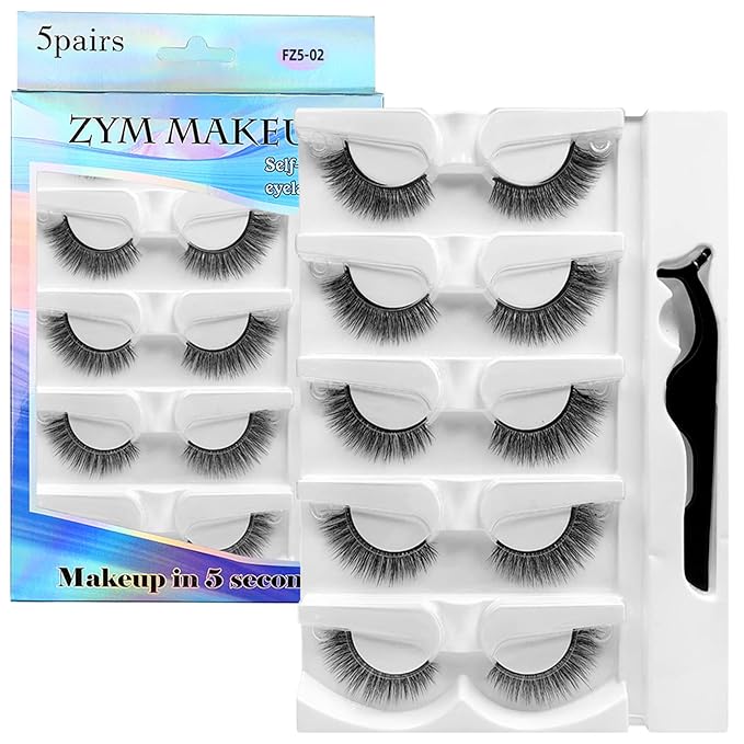 Self Adhesive Eyelashes Natural Look False Eyelashes Reusable Self Stick Lashes, No Glue Needed, 5 Pairs Long-GlimoraGlow
