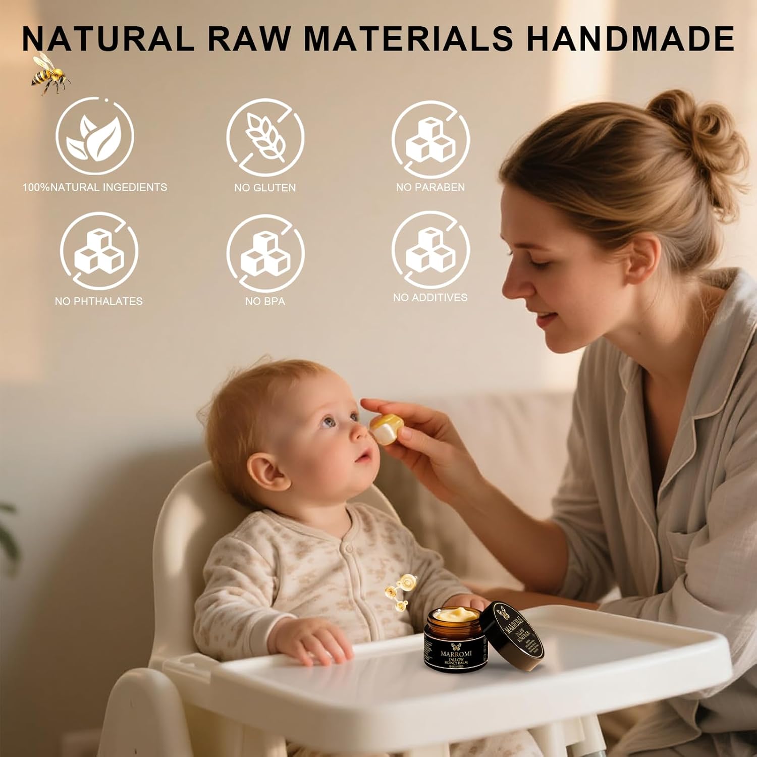 Marromi Beef Tallow for Skin, Tallow Honey Balm, Organic Grass-Fed Beef Tallow Balm with Raw Honey, Natural Soothing Moisturizing (Unscented)-GlimoraGlow