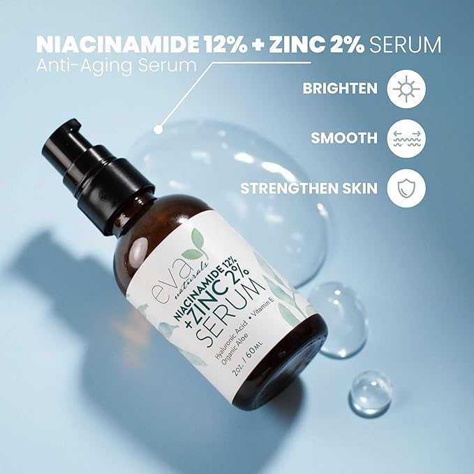 Eva Naturals Niacinamide 12% + Zinc Serum for Face – Dark Spot Remover, Pore Minimizer, Redness Relief, Hydrating Vitamin B3 with Botanical Hyaluronic Acid, Anti-Aging Serum for Clear Skin (2 Pack)-GlimoraGlow