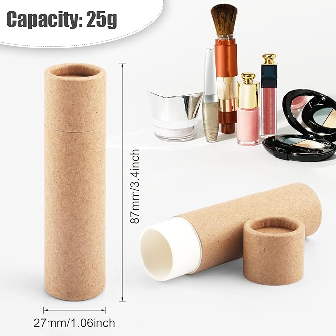 10 Pcs 25g Paperboard Lip Balm Tubes Refillable Krafts Paper Lipstick Tube Round Cardboard Empty Lip Gloss Container Holder Tubes for DIY Chapstick Salve Cosmetic Lotion Solid Perfume - Brown-GlimoraGlow
