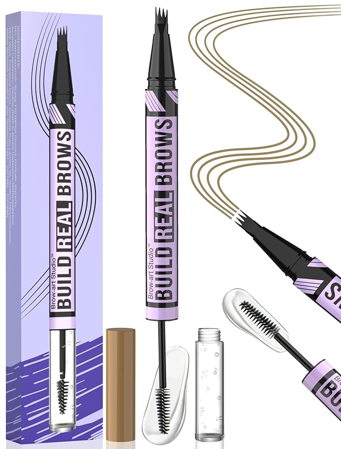 iMethod Eyebrow Pen and Eyebrow Gel - Eyebrow Pencils for Women with 4-Fork-Tip & Brow Gel Clear, Magical 2-in-1 Dual-Ended Brow Pen for Fuller-Looking Defined Brows, Stay All Day, Light Brown-GlimoraGlow