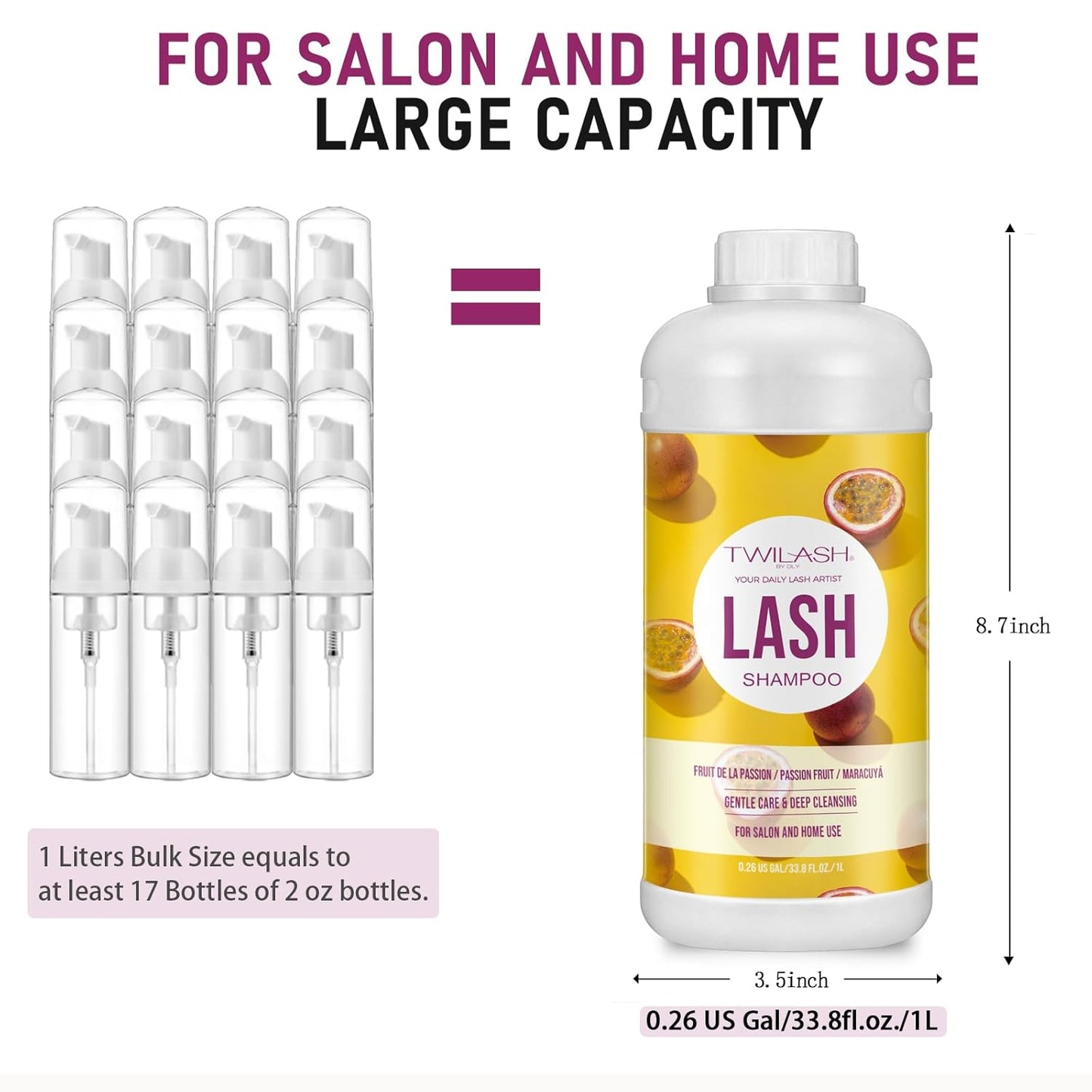 Lash Shampoo Bulk, Eyelash Cleanser for Extensions 2 Liters, Dispenser Pump, Non-irritating or Burning Eyelid Foaming Cleanser for Professional Salon and Home Use (Passion Fruit-1L)-GlimoraGlow