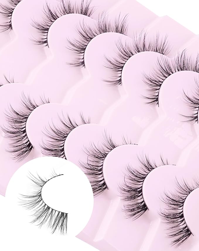 Cat Eye Lashes Natural Fake Lashes Demi Wispies Eyelashes Natural Look Lashes Wispy False Eyelashes Fox Eye Strip Lashes 7 Pairs-GlimoraGlow