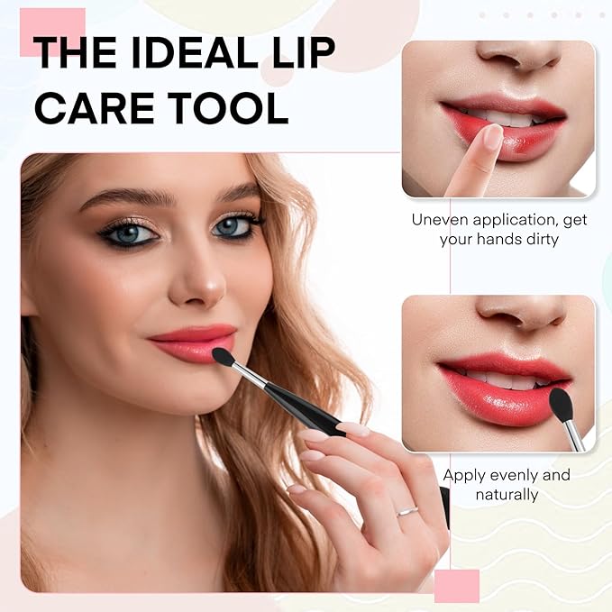 Unaone Lip Scrub Brush - 3 PCS Dual-ended Lip Scrubber Exfoliator and Silicone Lip Brush, 2-in-1 Silicone Lip Scrub Tool Lip Mask Applicator, Gentle Exfoliator & Applicator for Soft-GlimoraGlow