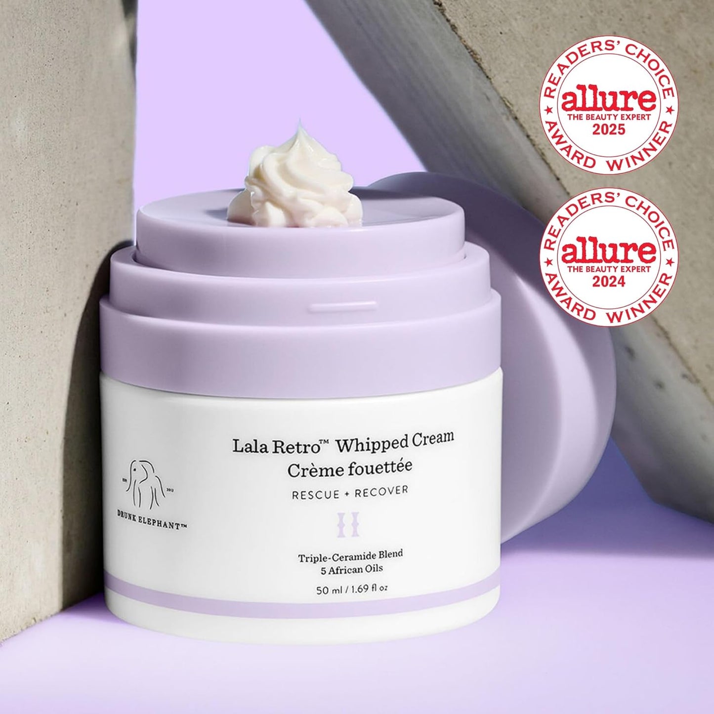 Drunk Elephant Lala Retro Whipped Cream - 15 ml/.5 fl oz - Ceramide Moisturizer - Clean Clinical Skincare - Cruelty-Free - Dermatologist-Tested - Free of Essential Oils, Silicones, and Fragrance-GlimoraGlow