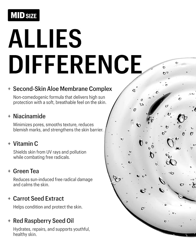 Allies of Skin Daily Face Sunscreen SPF 50, Travel Size | Zero White Cast Lightweight Formula | Dermatologist Tested Under Makeup Primer| Water-Resistant & PA++++ Broad Spectrum UVA/UVB (0.7 oz)-GlimoraGlow