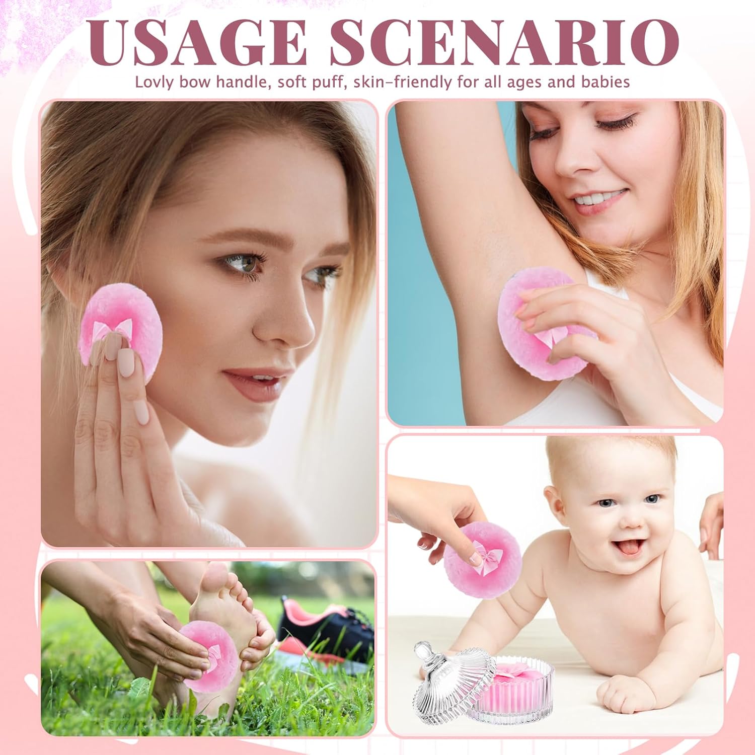 3 Pcs Large Body Powder Puff and Container, Powder Container with Puff, Velour Dusting Powder Puff with Crystal Case, Washable Reusable Puff for Women Baby Bath Travel Glitter Wet Dry Makeup-GlimoraGlow