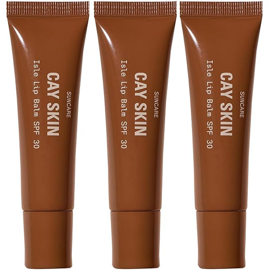 Cay Skin Isle Lip Balm SPF 30 – High Shine, Hydrating + Sheer Lip Gloss in Vanilla Brown Sugar Flavor – Formulated with Natural Ingredients for All Skin Tones – 3-Pack, Clear-GlimoraGlow