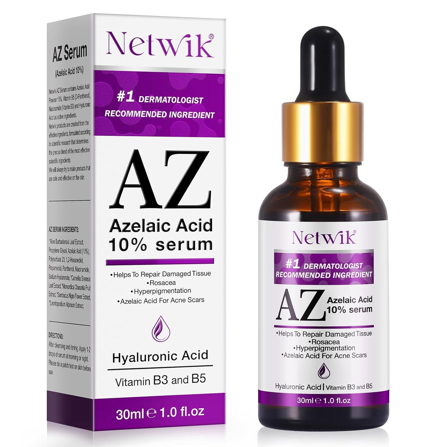 Azelaic Acid Serum - Azelaic Acid 10% for Acne Treatment - Fast Rosacea Skin Care - Redness Relief Face and Boost Skin Radiance with Niacinamide & Vitamin B3, B5 and Hyaluronic Acid, 1 Fl Oz-GlimoraGlow