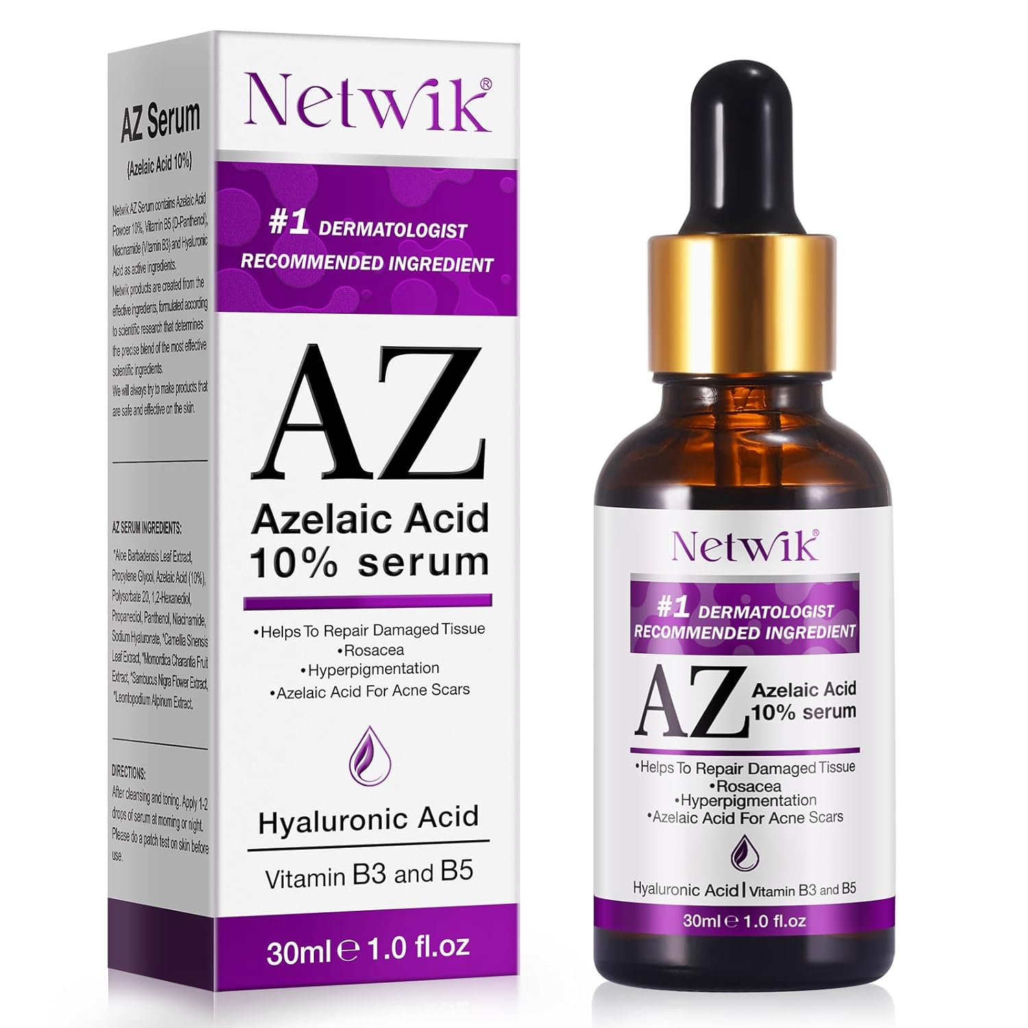 Azelaic Acid Serum - Azelaic Acid 10% for Acne Treatment - Fast Rosacea Skin Care - Redness Relief Face and Boost Skin Radiance with Niacinamide & Vitamin B3, B5 and Hyaluronic Acid, 1 Fl Oz-GlimoraGlow