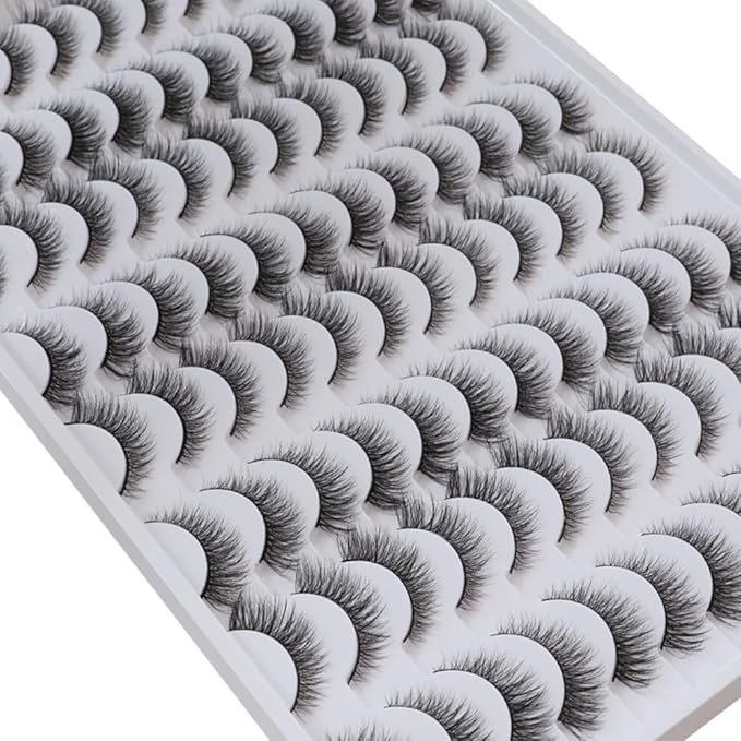 False Eyelashes 48 Pairs Faux Mink Lashes 14mm Wispy Lashes 3D Fluffy Cat Eye Lashes Pack Bulk Wholesale Strip Lashes(style 48-019)-GlimoraGlow
